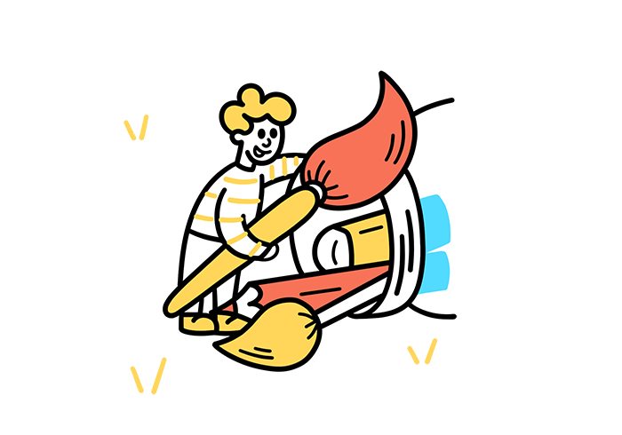 Illustration of a student with paintbrushes