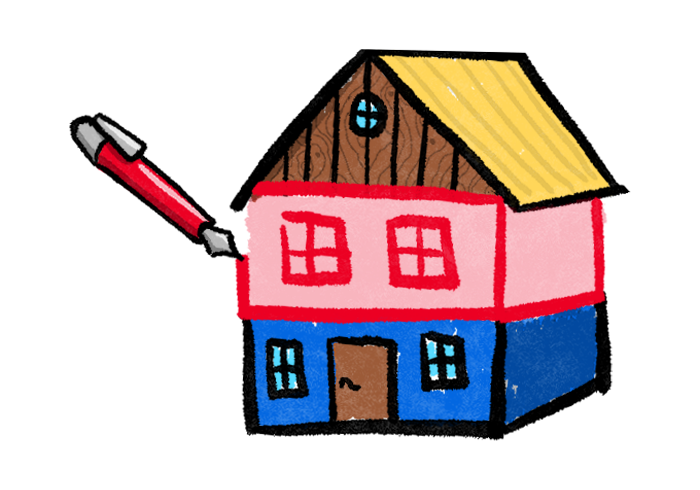 Illustration of a house with a pen showing a second floor being drawn on top of the house.