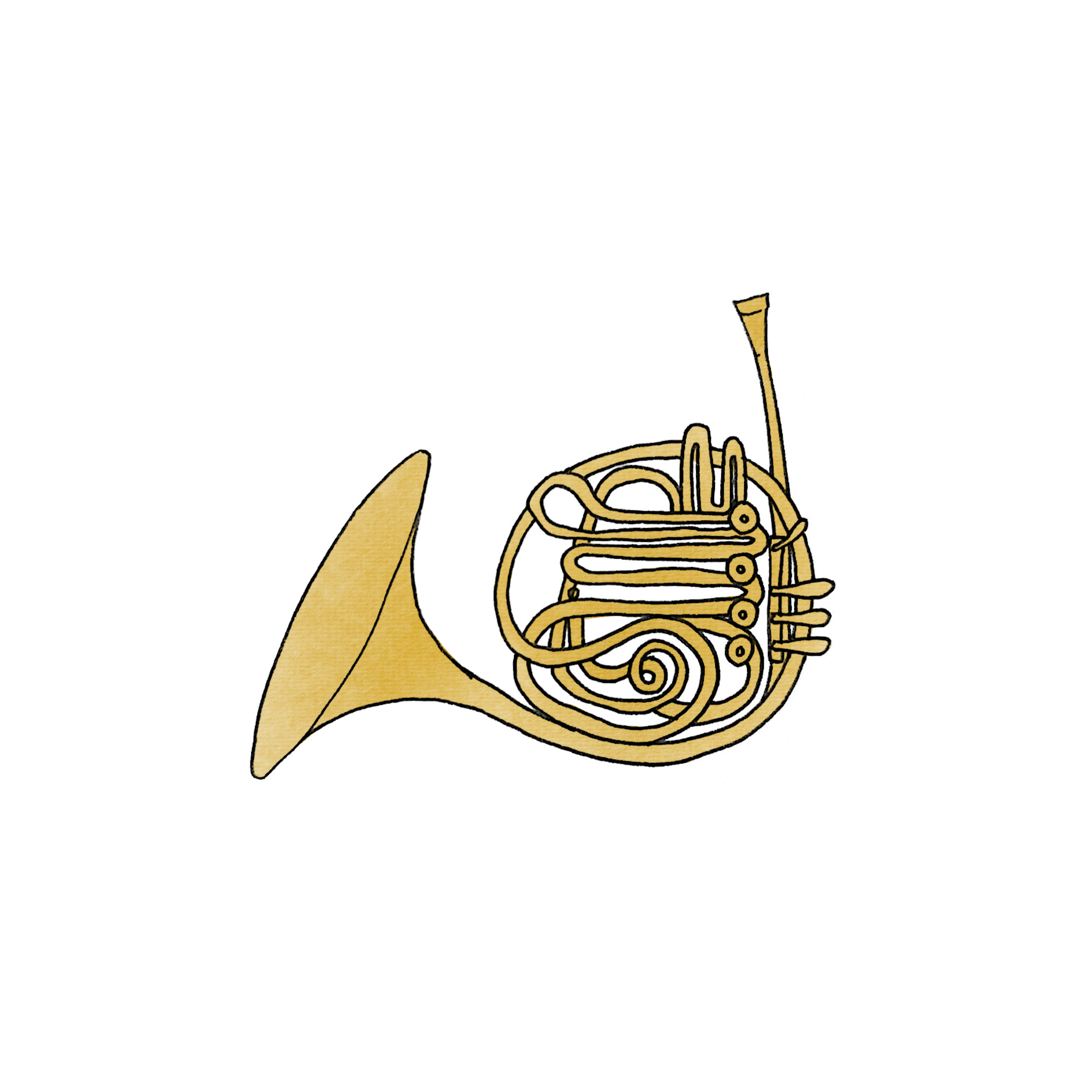 Horn í gulum lit á hvítum grunni