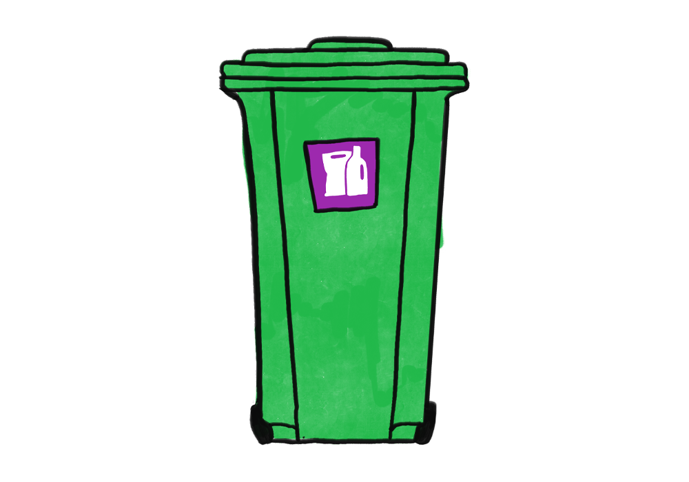Teikning af grænni tunnu fyrir plast.