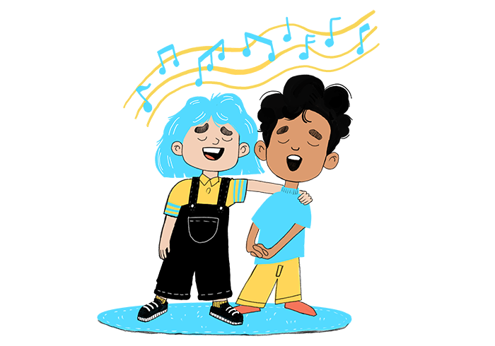 Illustration of two children singing.