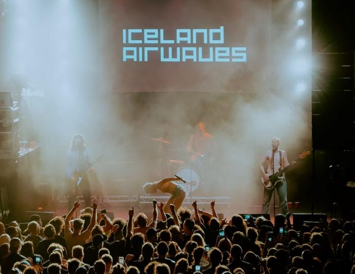 A band performs on stage at Iceland Airwaves.