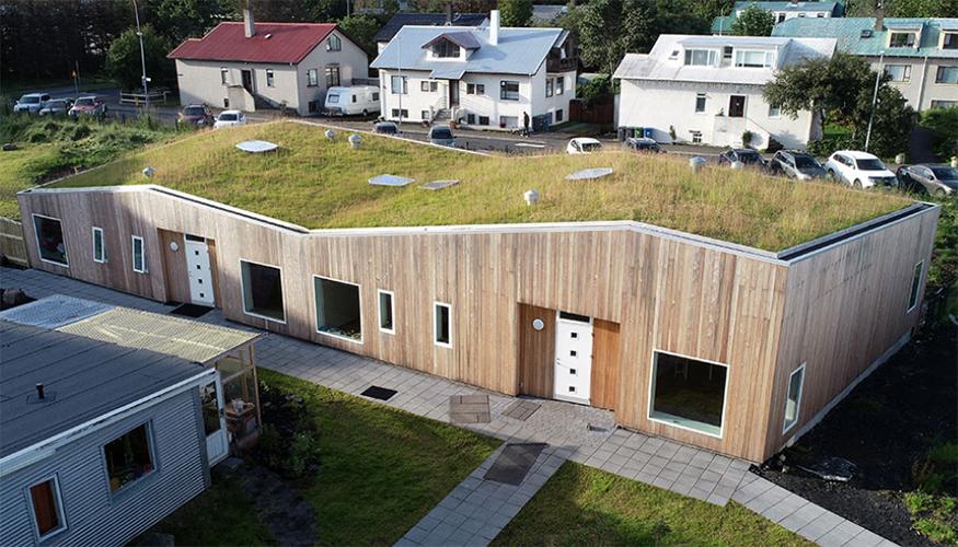 Sólstafir Waldorf School and surrounding houses in Miðtún
