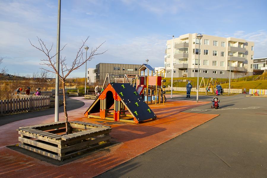 Playground equipment on the Dalskóli grounds.