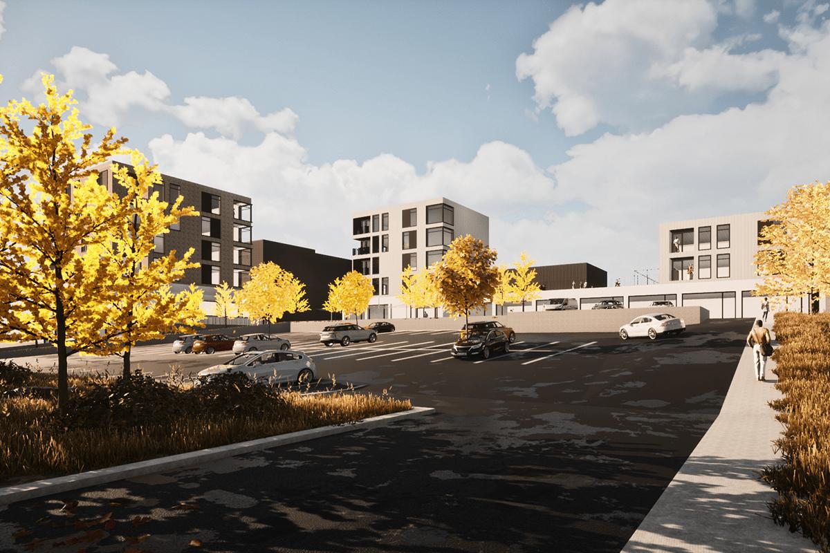 Teikning af fyrirhuguðum bygginngum við Drafnarfell