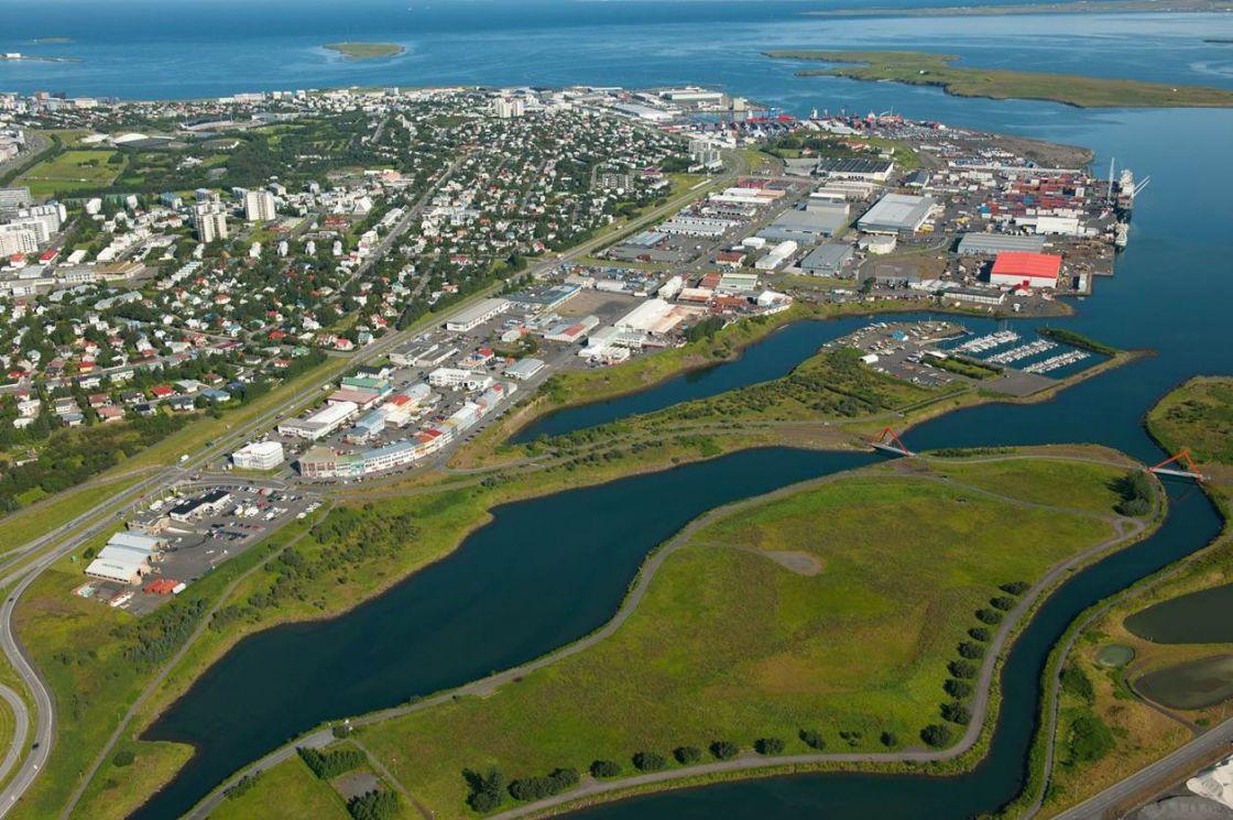 Loftmynd af svæðinu í Vogabyggð fyrir framkvæmdir