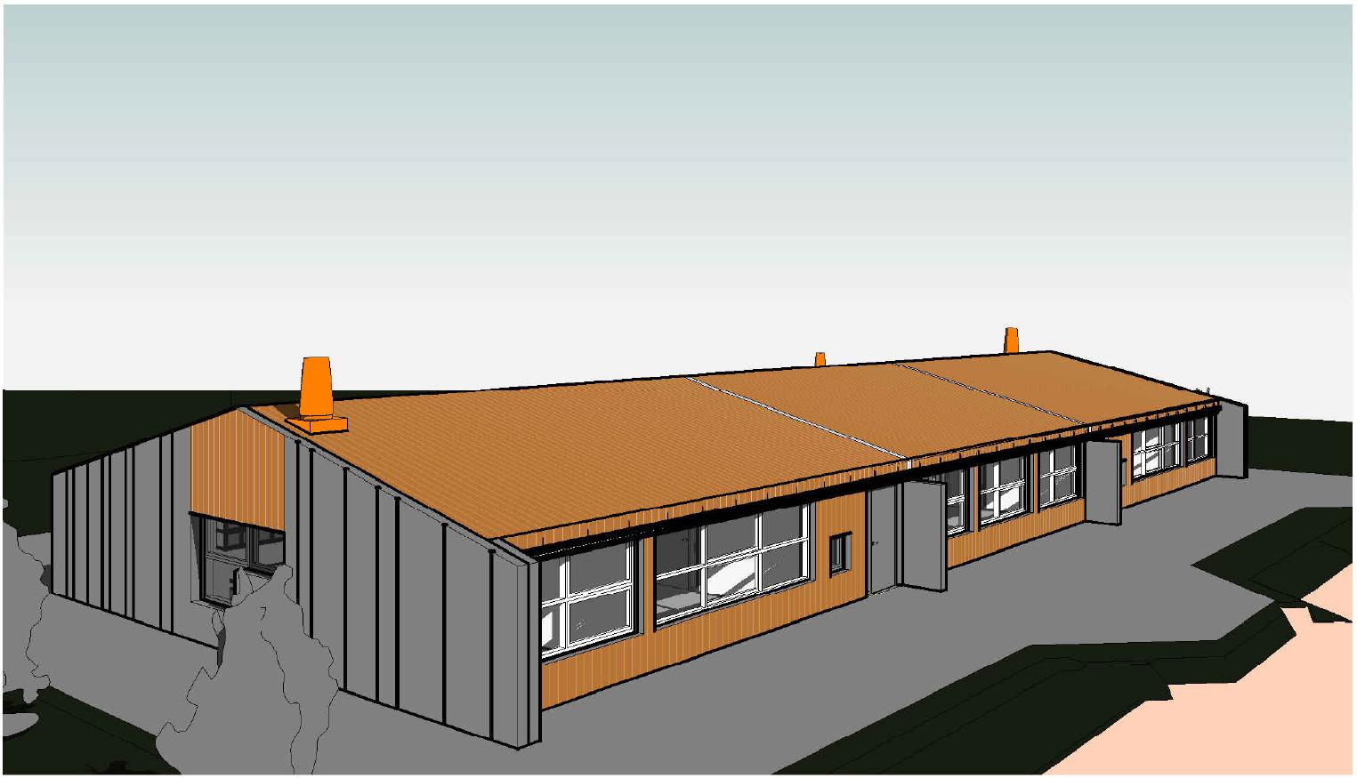 Suðvestur ásýnd - Arkitektateikning