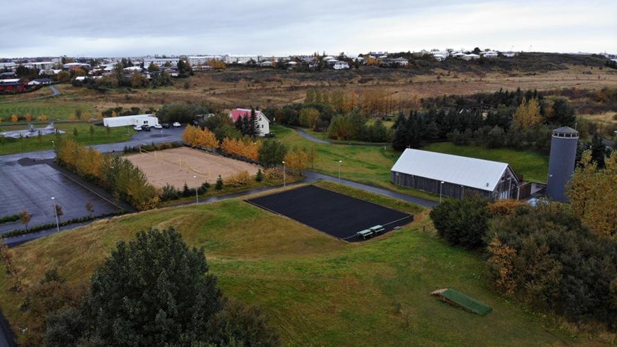 Loftmynd af Frístundagarðinum við Gufunes.