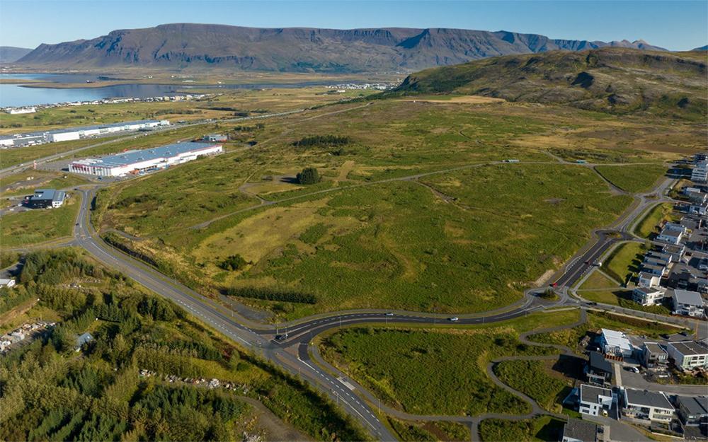 Loftmynd af uppbyggingarsvæðinu Höllum.
