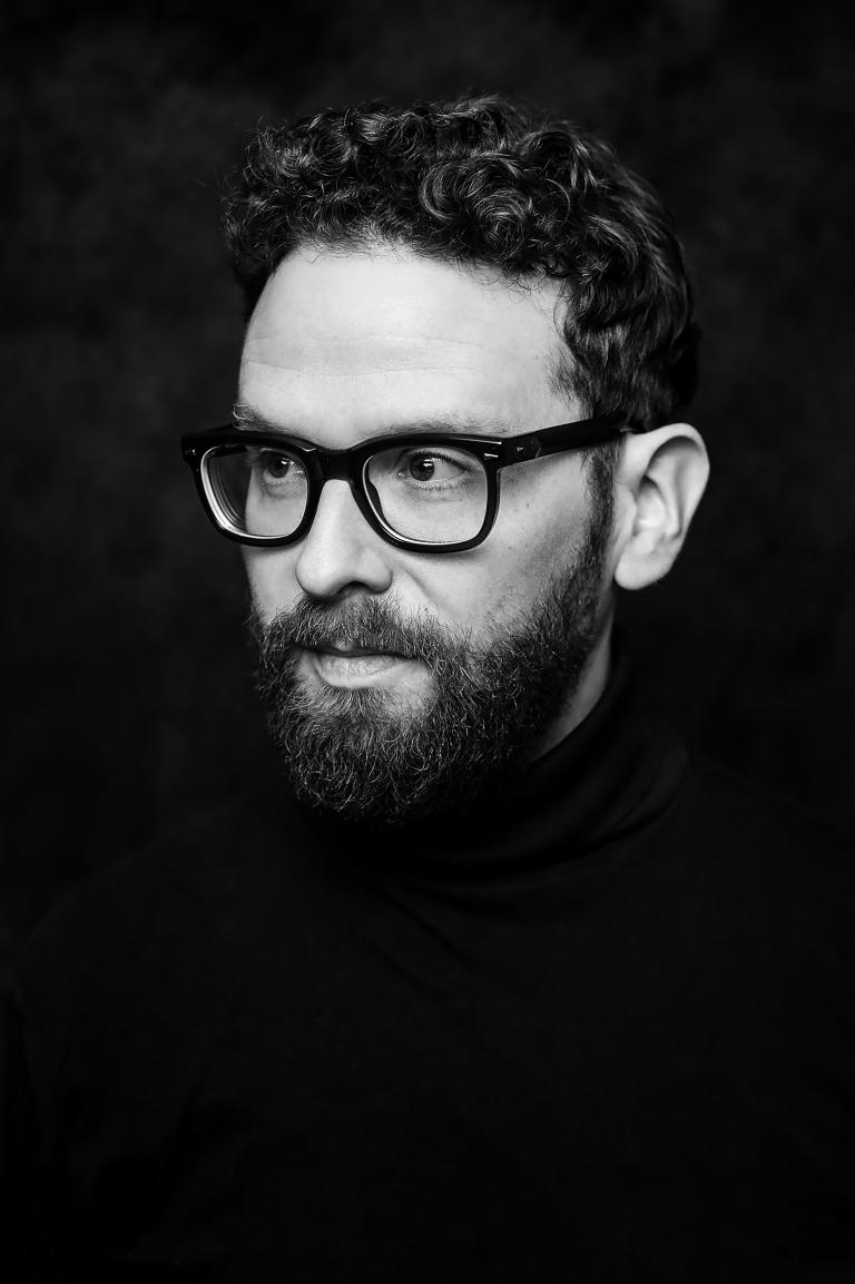 Úlfur Eldjárn musician, black and white portrait