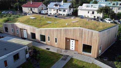 Sólstafir Waldorf School and surrounding houses in Miðtún